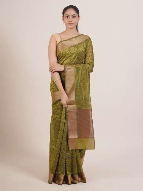 

Pothys Green & Gold-Toned Ethnic Motifs Zari Saree