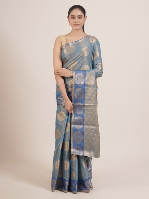 

Pothys Blue & Gold-Toned Ethnic Motifs Zari Tissue Saree