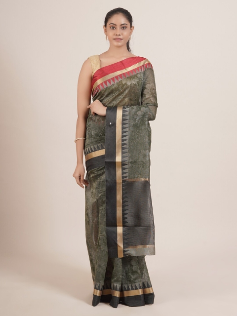 

Pothys Women Cotton Blend Green With Red Border Saree