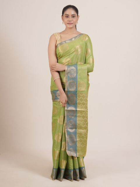 

Pothys Green & Gold Tissue Ethnic Motif Print Saree