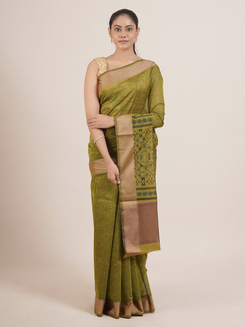 

Pothys Green & Golden Ethnic Motifs Saree
