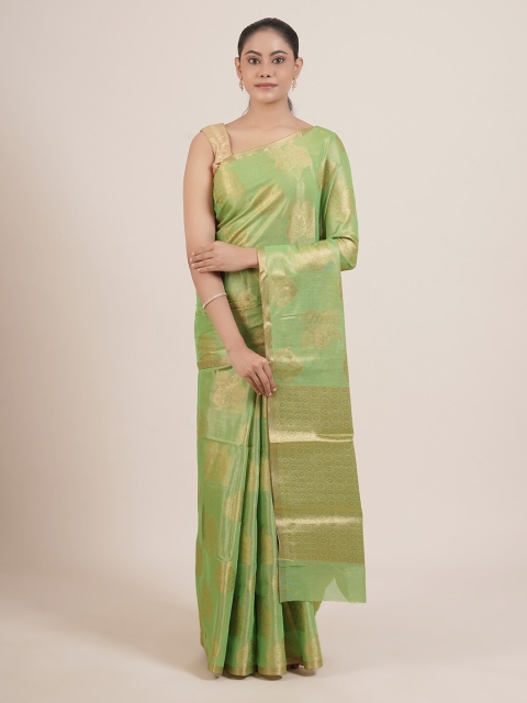 

Pothys Green & Gold Tissue Ethnic Motif Print Saree
