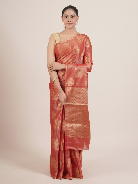 

Pothys Rust & Gold-Toned Ethnic Motifs Zari Tissue Saree