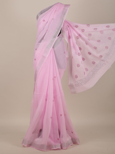 

Pothys Pink Cotton Blend Floral Ditsy Print Saree