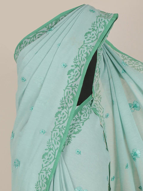 

Pothys Blue & Green Floral Embroidered Saree