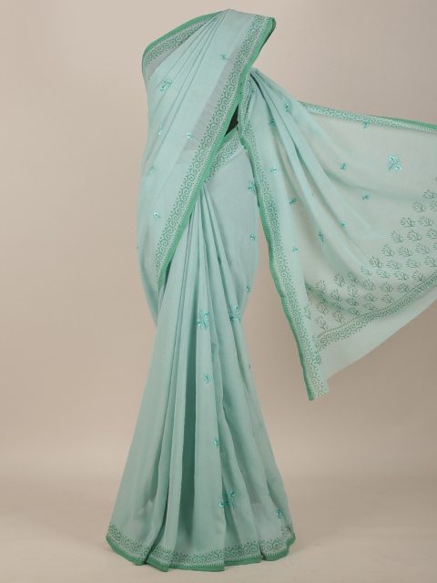 

Pothys Blue & Green Floral Poly Georgette Saree