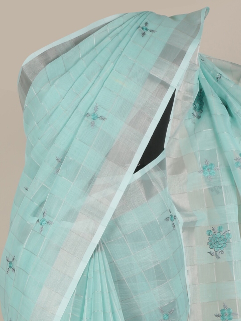 

Pothys Blue & Grey Floral Zari Saree