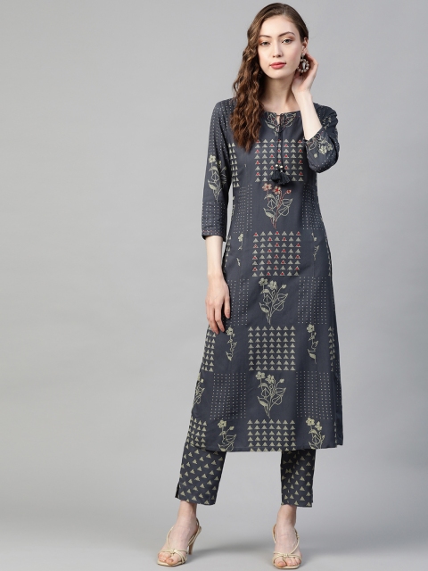 

PIROH Women Grey & Beige Ethnic Motifs Printed Kurta with Trousers