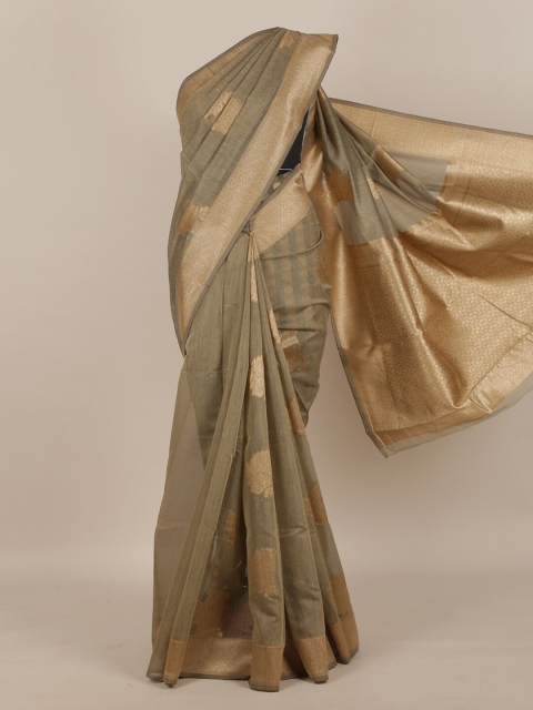 

Pothys Taupe & Gold-Toned Floral Zari Saree