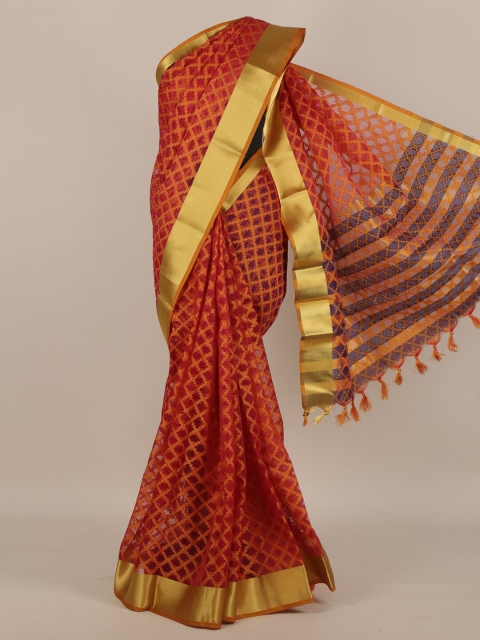 

Pothys Red & Gold-Toned Woven Design Zari Saree