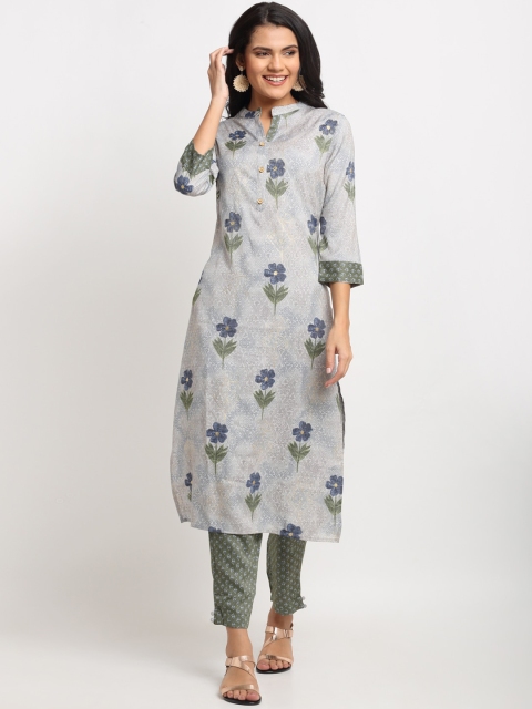 

Ardozaa Women Grey Floral Printed Kurta with Trousers