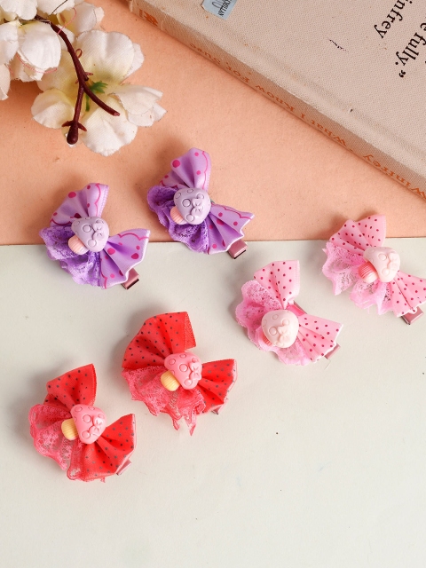 

Silvermerc Designs Girls Red & Pink Set of 6 Lace Alligator Hair Clip