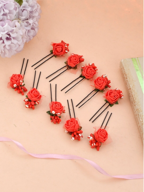

Silvermerc Designs Women Set of 10 Red & Green Embellished U Pins