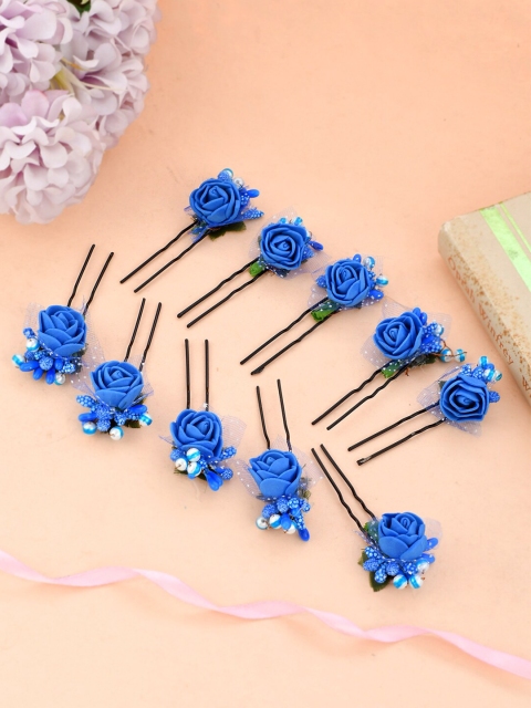 

Silvermerc Designs Women Blue & Black Set of 10 Floral Hair Accessory