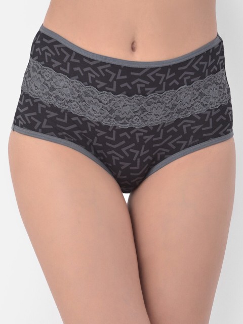 

Clovia Women Black & Grey Printed Cotton Hipster Briefs
