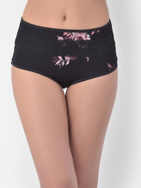 

Clovia Women Black & Purple Floral Printed Cotton Hipster Briefs-PN3364L193XL