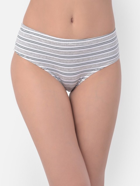 

Clovia Women Grey & White Striped Mid-Rise Cotton Hipster Briefs
