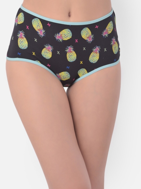 

Clovia Women Black & Yellow Printed Cotton Hipster Briefs