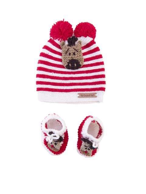 

The Original Knit Kids Red & White Beanie & Booties