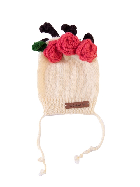 

The Original Knit Kids Cream-Coloured & Red Acrylic Handmade Beanie