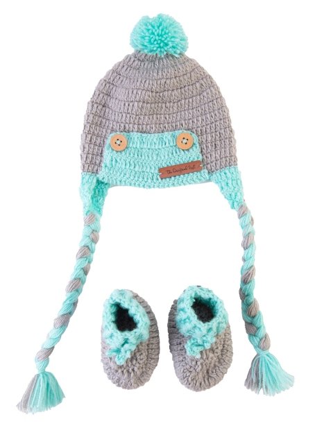 

The Original Knit Unisex Kids Grey & Turquoise Blue Beanie