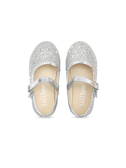 

Lil Lollipop Girls Silver-Toned Embellished Party Ballerinas Flats