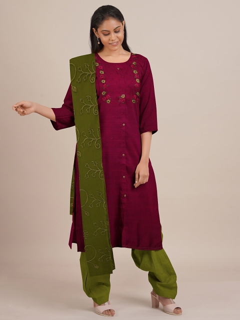 

Pothys Women Magenta & Green Unstiched Chudithar Material
