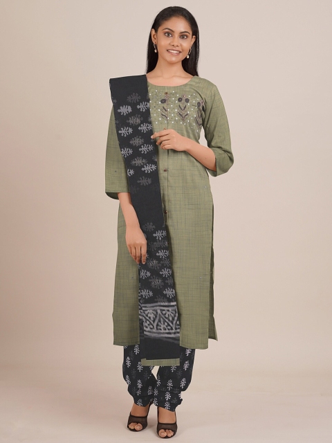 

Pothys Green & Black Embroidered Unstitched Dress Material