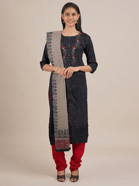 

Pothys Grey & Red Unstitched Dress Material
