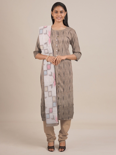 

Pothys Brown & White Printed Unstitched Dress Material
