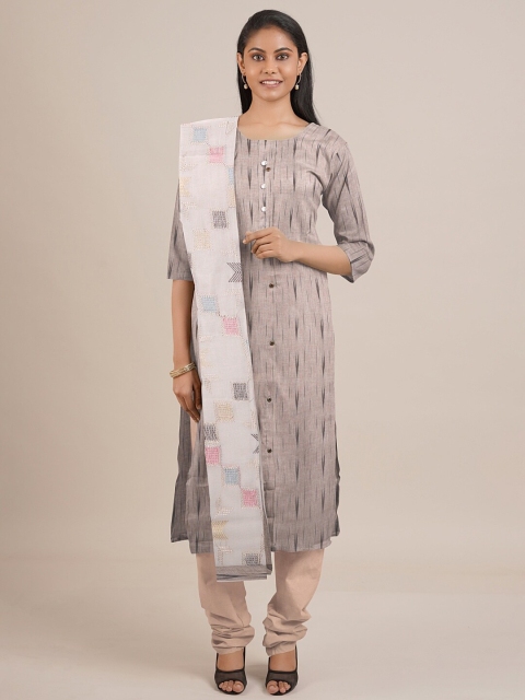 

Pothys Brown & Off White Printed Unstitched Dress Material