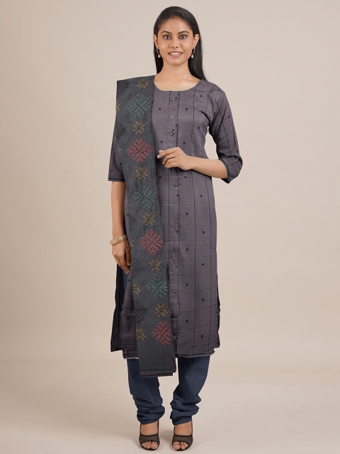 

Pothys Women Grey & Navy Blue Unstiched Chudithar Material