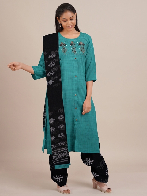 

Pothys Blue & Black Embroidered Unstitched Dress Material