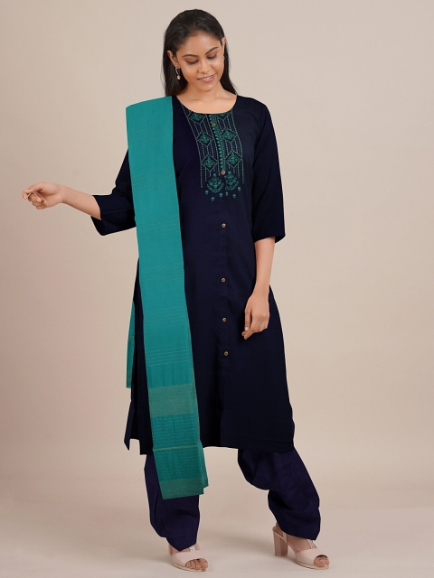 

Pothys Blue Unstitched Dress Material
