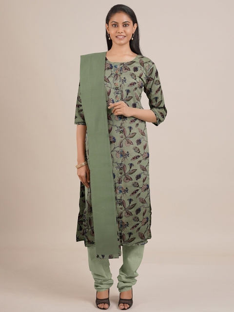 

Pothys Green Printed Unstitched Dress Material