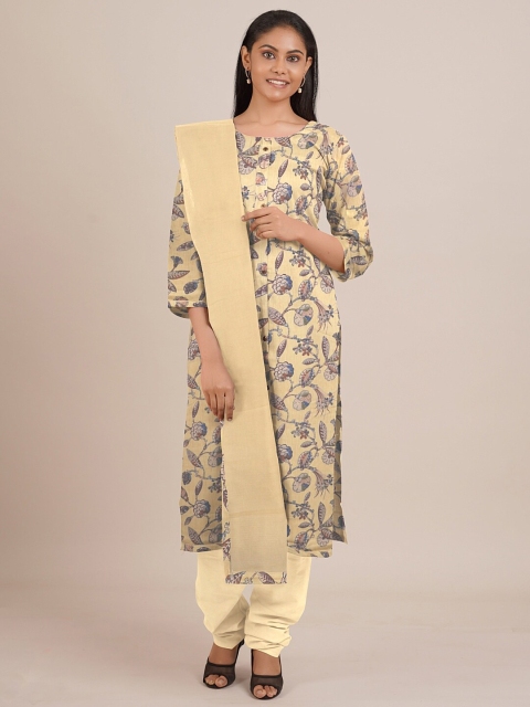 

Pothys Yellow & Blue Printed Unstitched Dress Material
