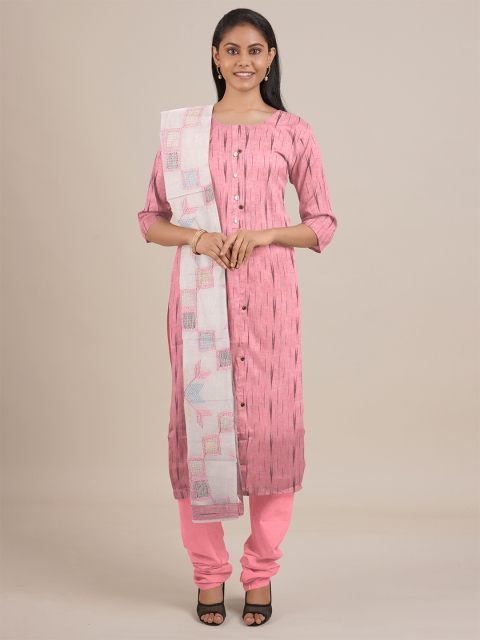 

Pothys Pink & Off White Printed Unstitched Dress Material