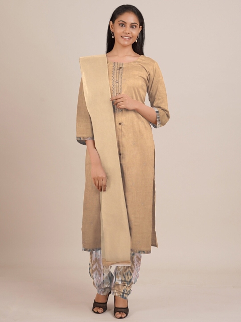 

Pothys Gold-Toned Embroidered Unstitched Dress Material