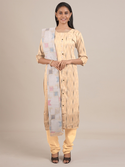 

Pothys Women Peach & Cream Unstiched Chudithar Material