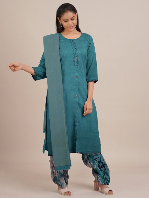 

Pothys Teal Embroidered Unstitched Dress Material