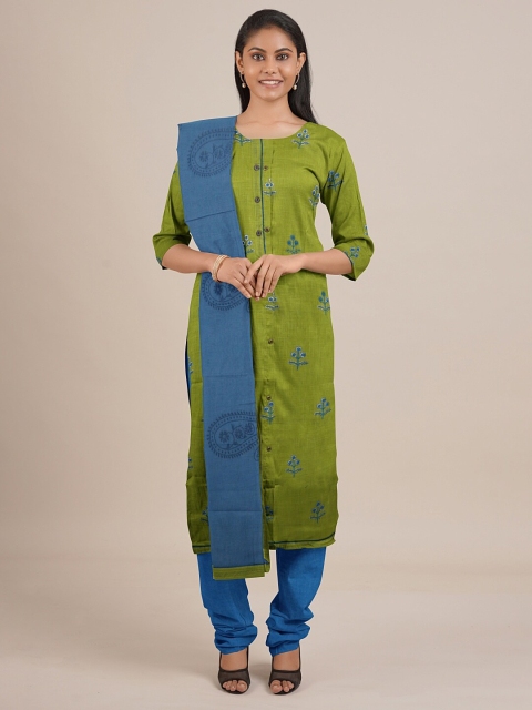 

Pothys Green Embroidered Unstitched Dress Material