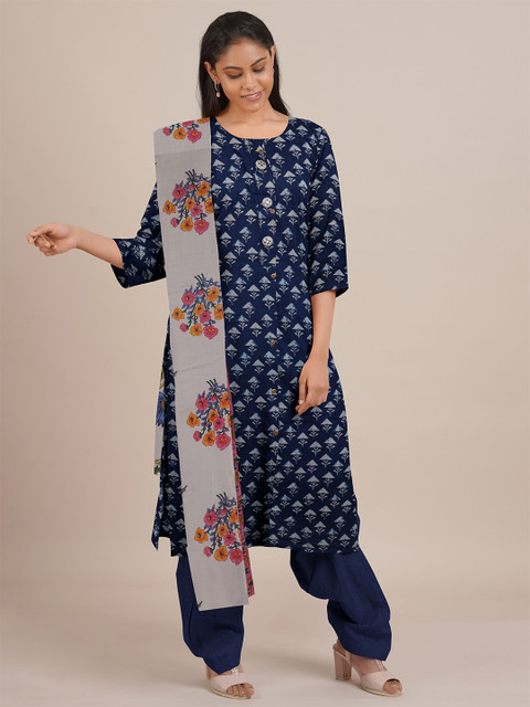 

Pothys Blue Printed Unstitched Dress Material