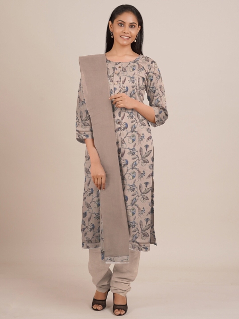 

Pothys Beige Printed Unstitched Dress Material