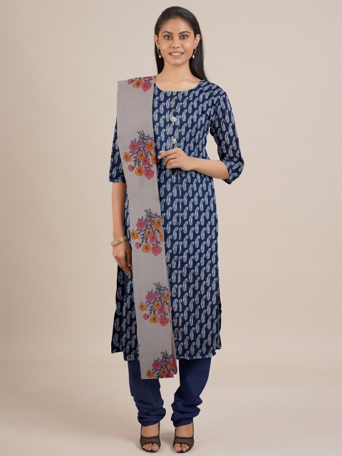 

Pothys Blue Printed Unstitched Dress Material