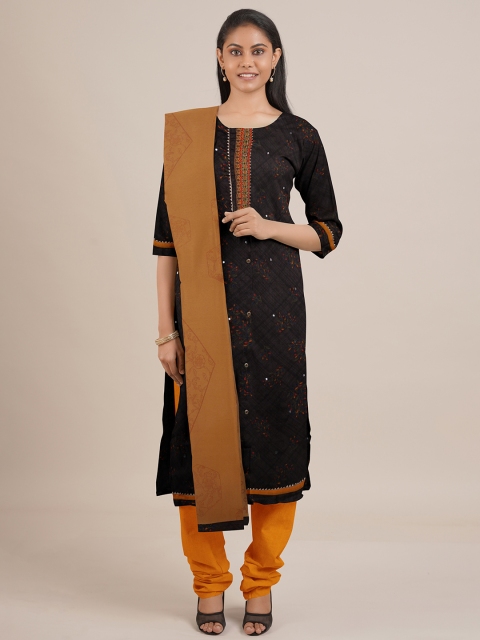 

Pothys Charcoal & Orange Embroidered Unstitched Dress Material