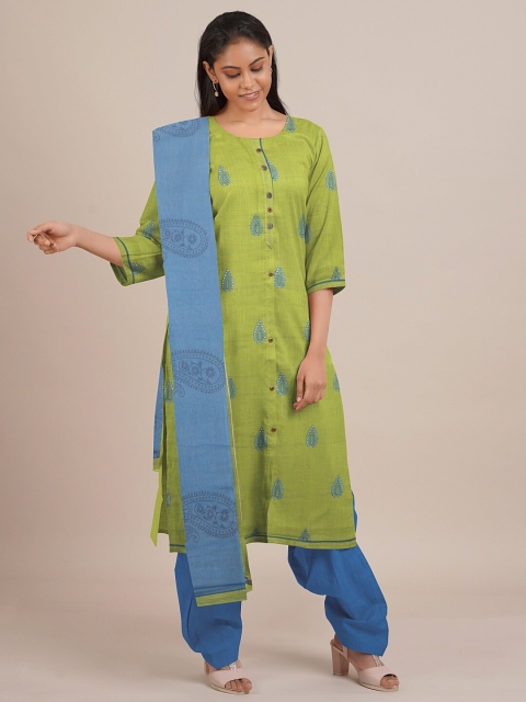 

Pothys Green Embroidered Unstitched Dress Material
