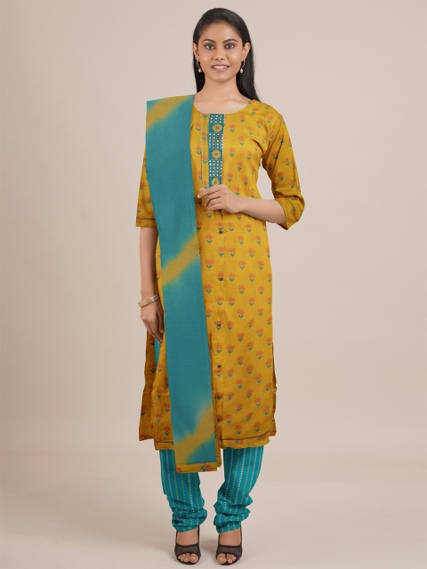 

Pothys Yellow & Blue Unstitched Dress Material