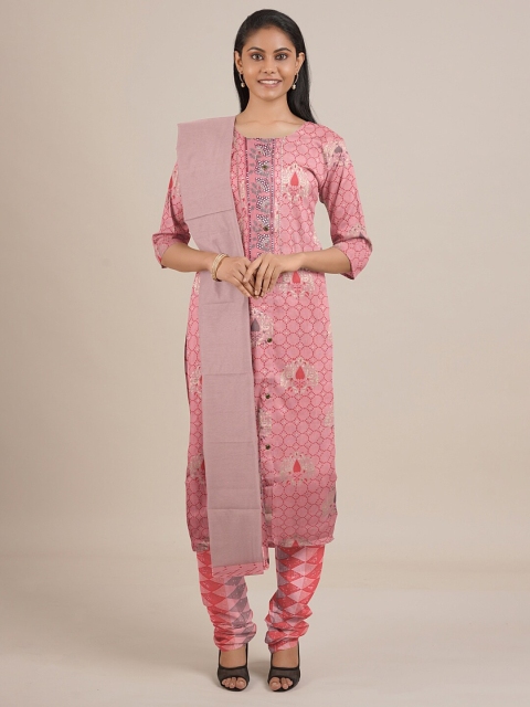 

Pothys Women Pink Printed Unstiched Chudithar Material
