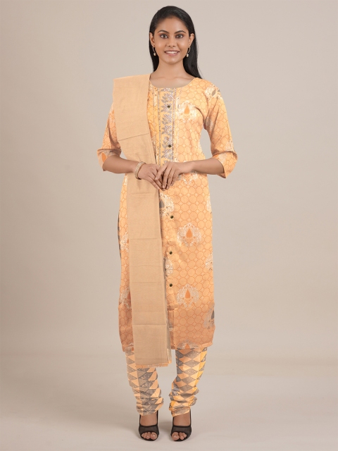 

Pothys Orange Printed Unstitched Dress Material