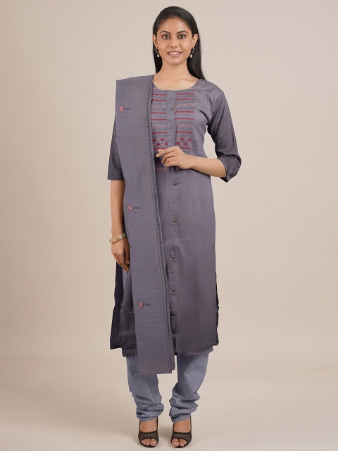 

Pothys Grey Embroidered Unstitched Dress Material